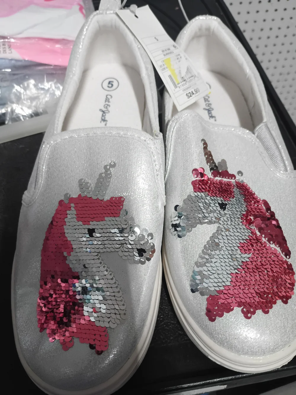 Cat & Jack Silver Slip-On Unicorn Sequin Kids Sneakers